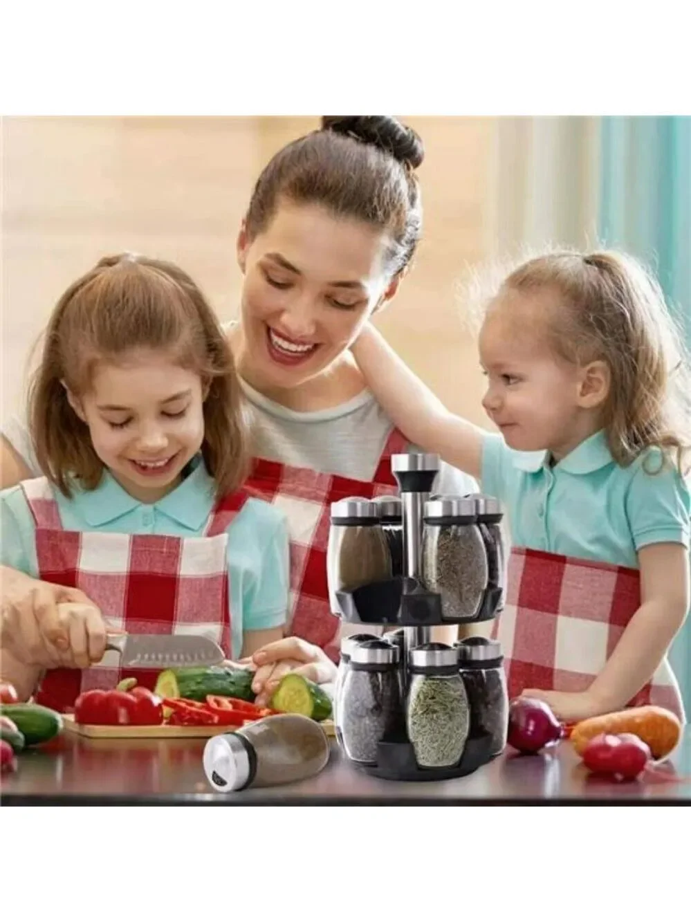 revolving spice rack organizer with 12 glass jars rotating countertop kitchen st